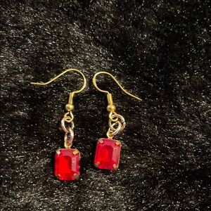 Elegant Red and sterling silver Gold toned Dangle Earrings